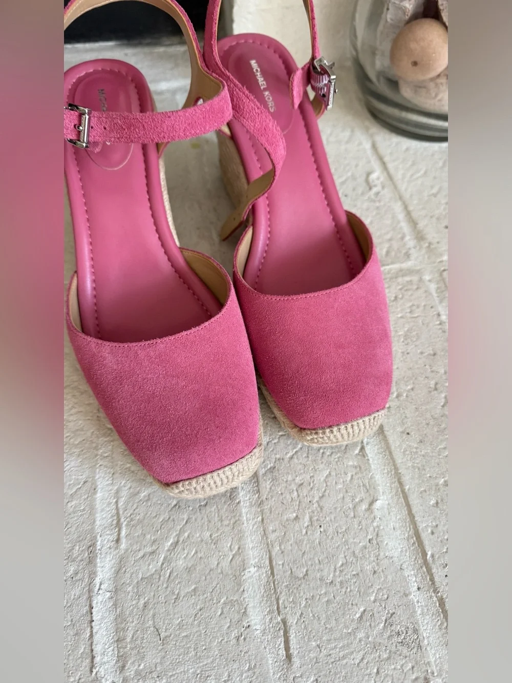 MICHAEL Michael Kors Pink Suede Espadrille Wedge Slingback Shoes Size 9.5M NWOT